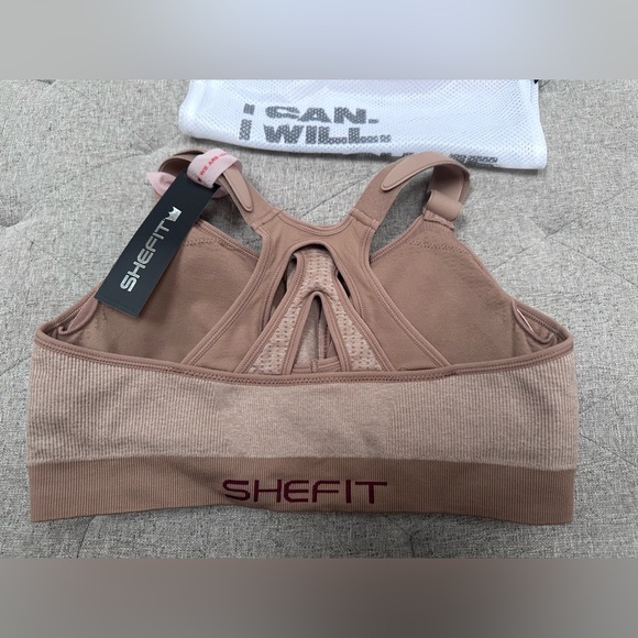 NWT SHEFIT SIZE LUXE LOW IMPACT SPORTS BRA IN HEATHERED TAN size large - Picture 3 of 8